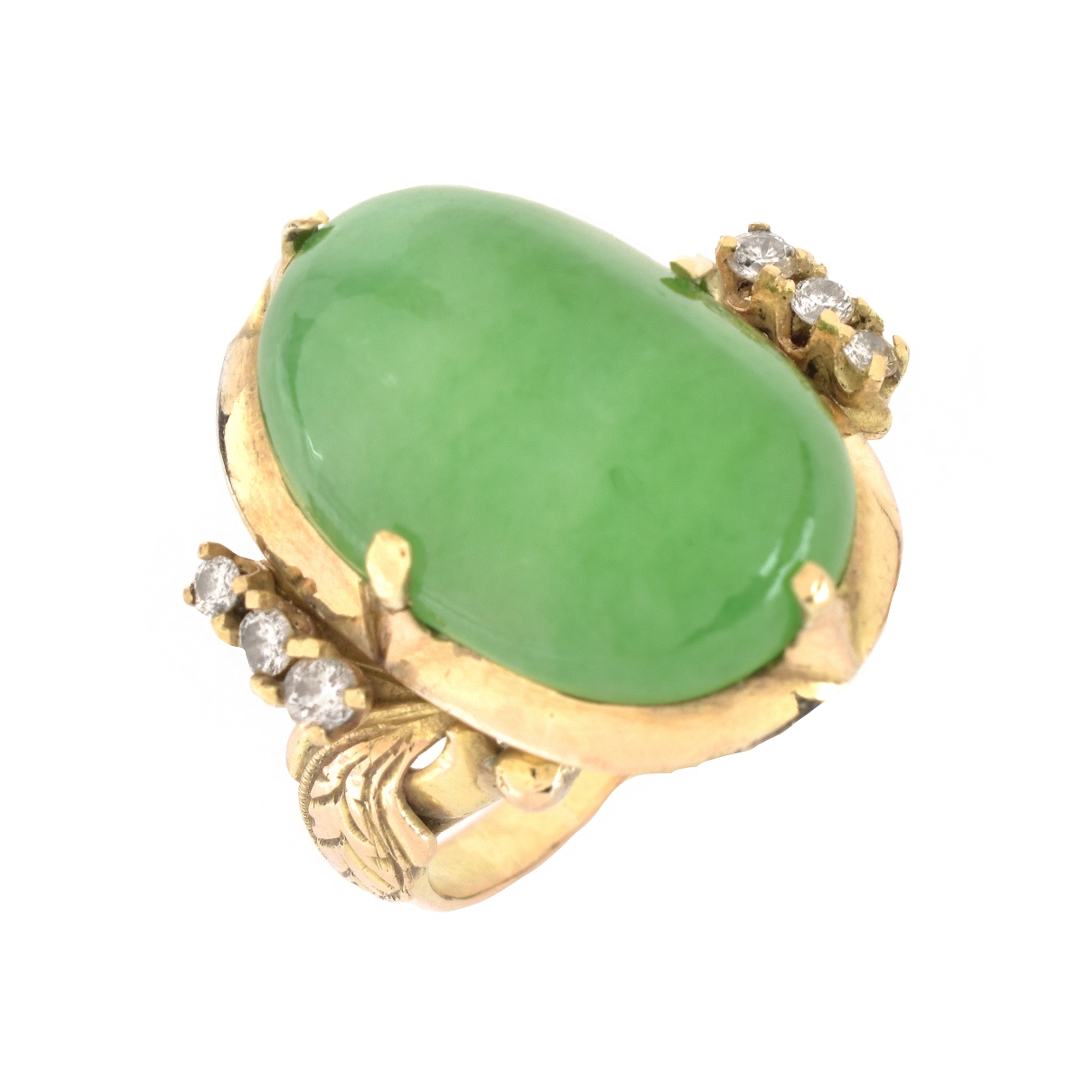 Natural Jade, Diamond and 14K Ring