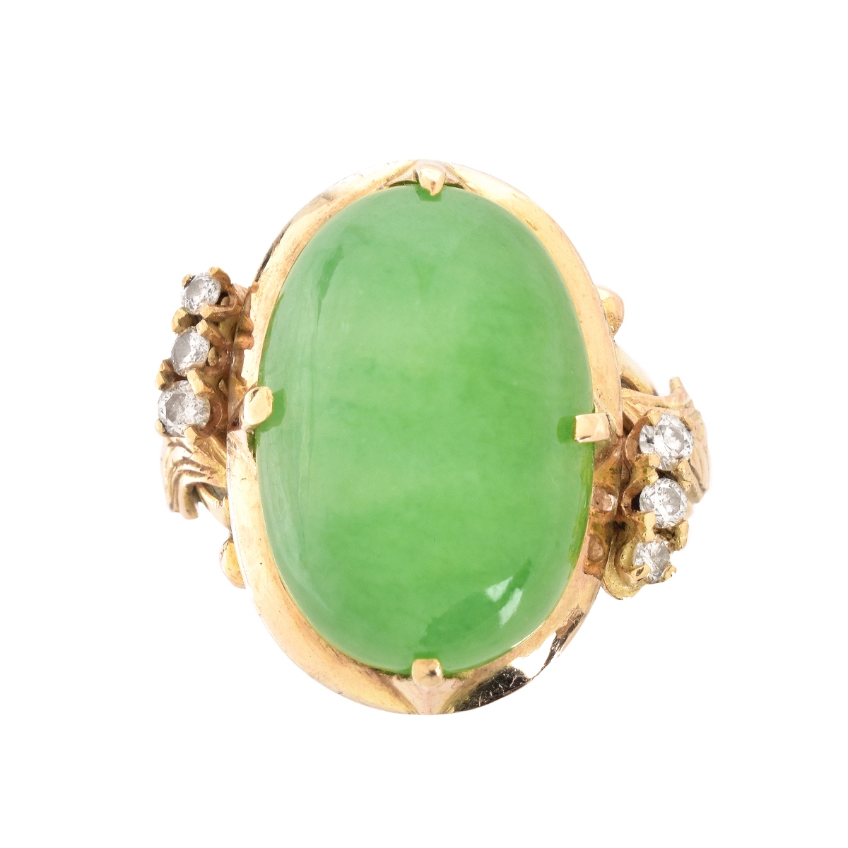 Natural Jade, Diamond and 14K Ring