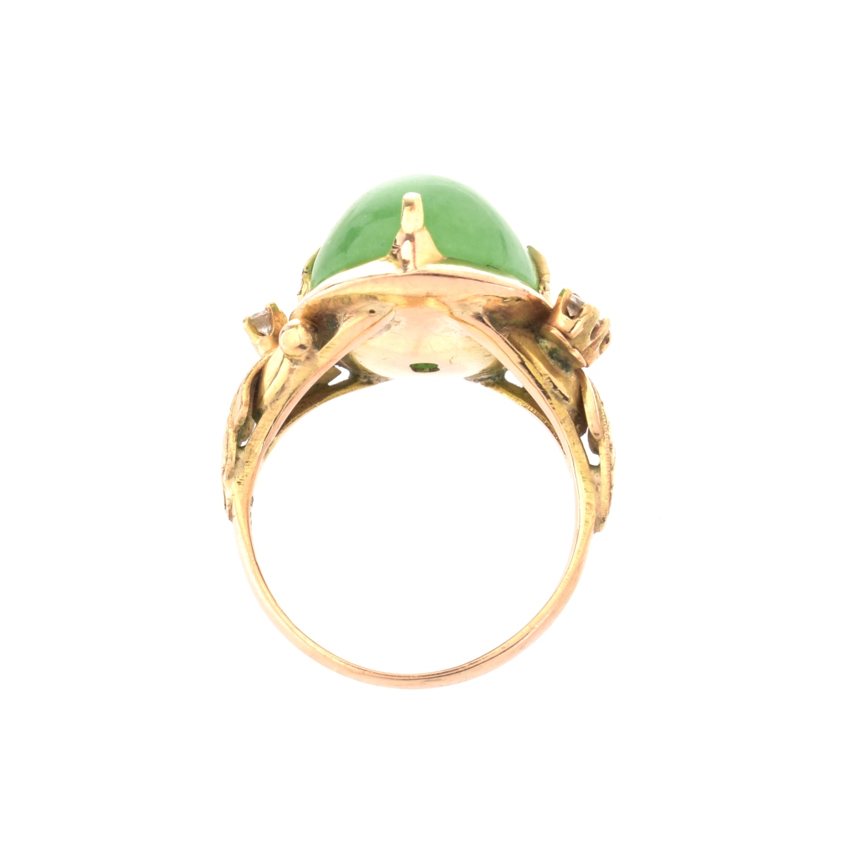 Natural Jade, Diamond and 14K Ring