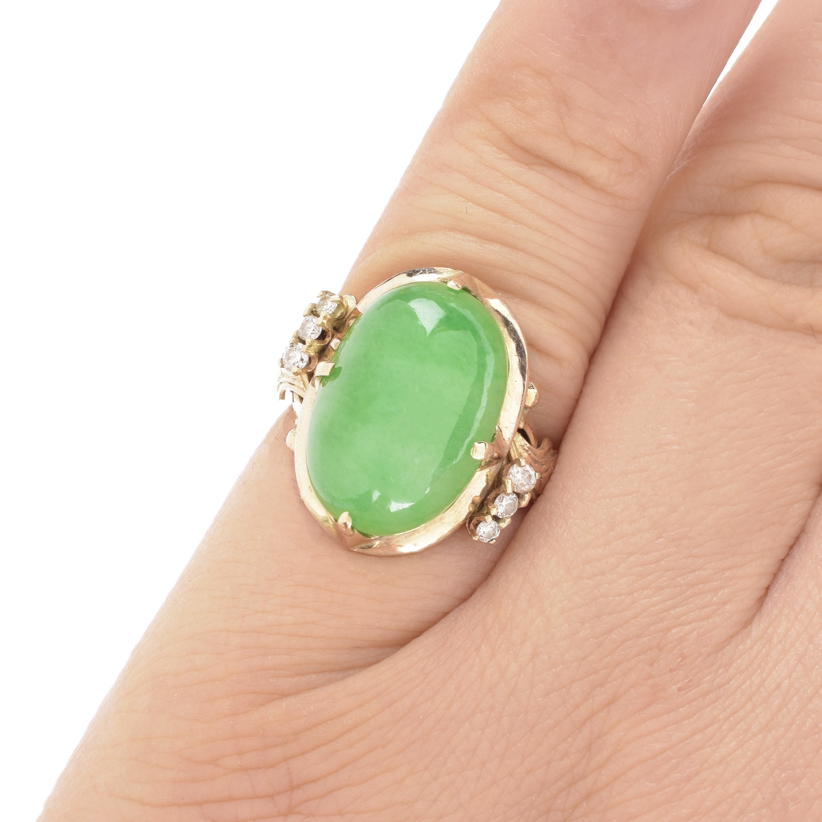 Natural Jade, Diamond and 14K Ring