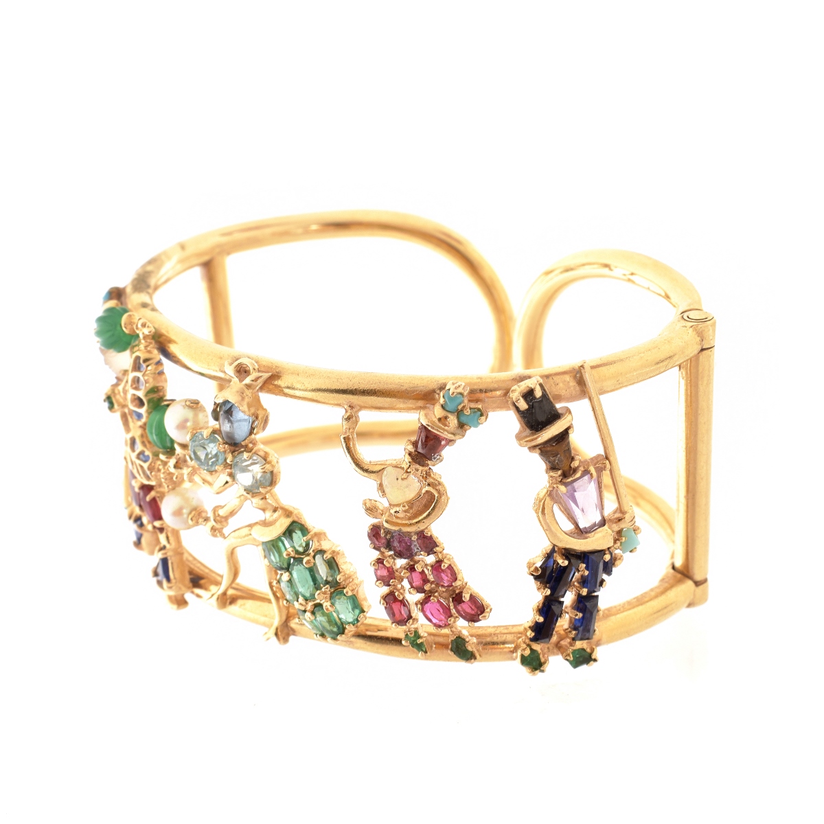 Vintage Gemstone and 14K Bangle Bracelet