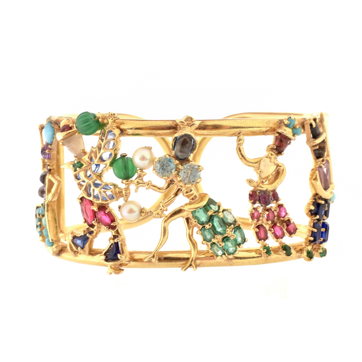 Vintage Gemstone and 14K Bangle Bracelet