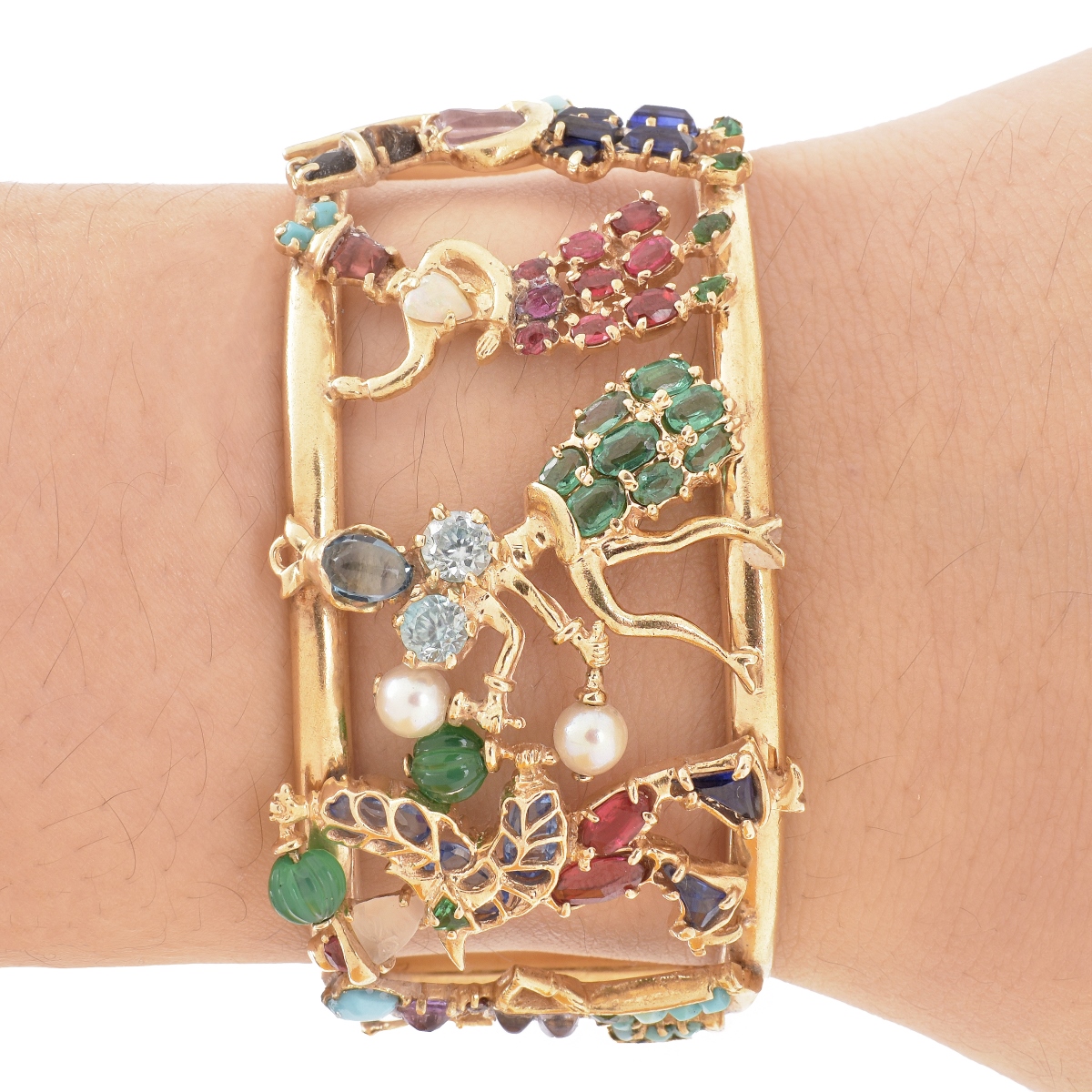 Vintage Gemstone and 14K Bangle Bracelet