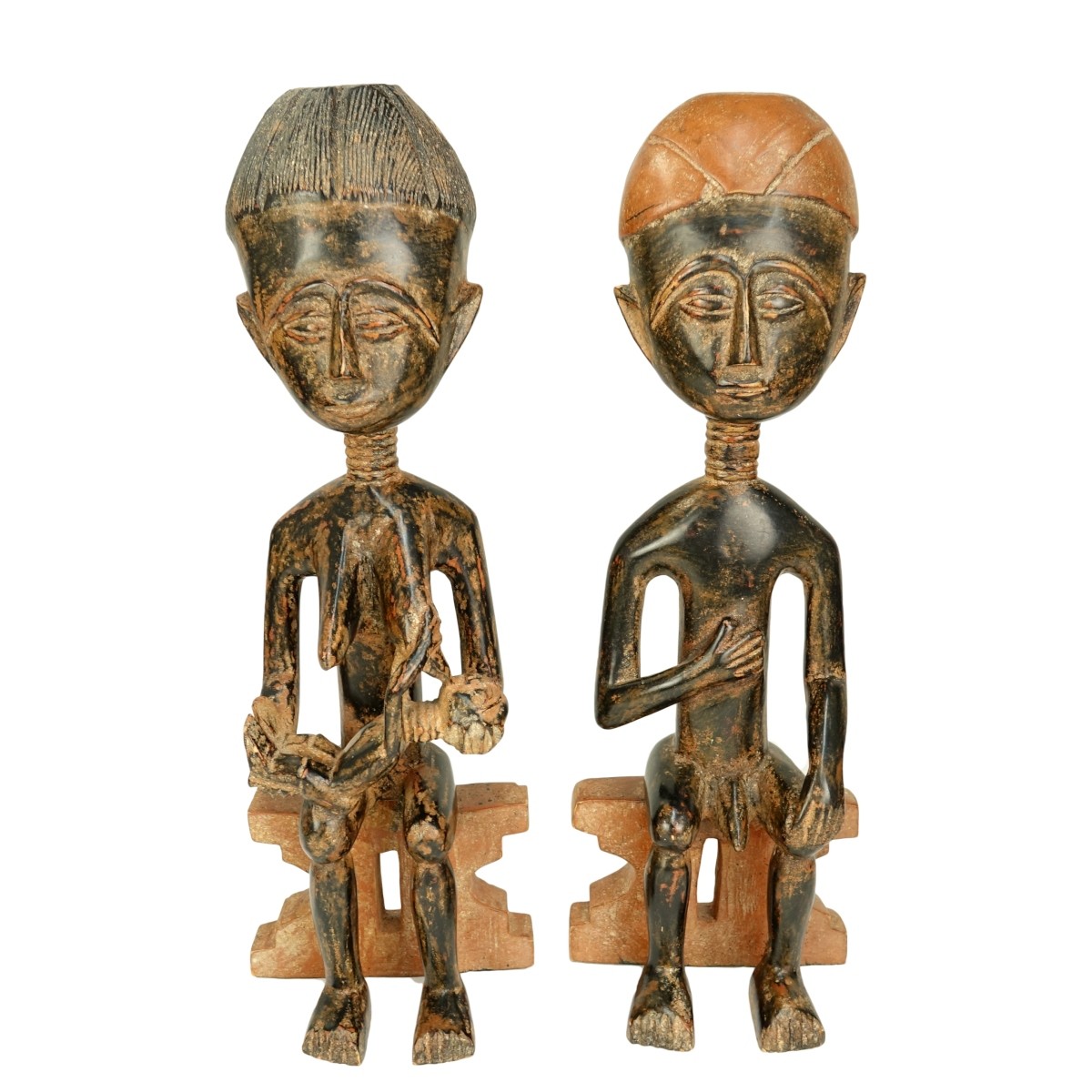 Pair Asanti African Wood Fertility Sculptures