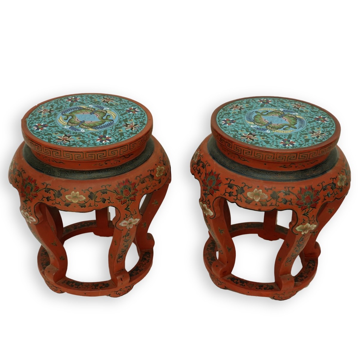 Chinese Red Lacquered Stools