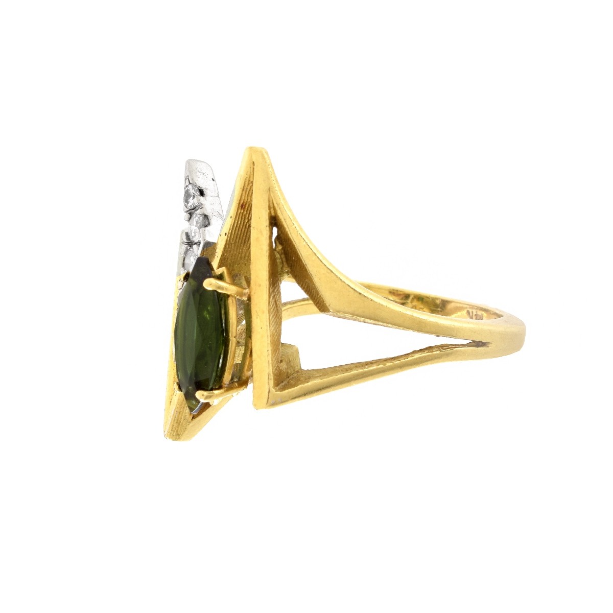 Retro Diamond, Tourmaline and 14K Ring