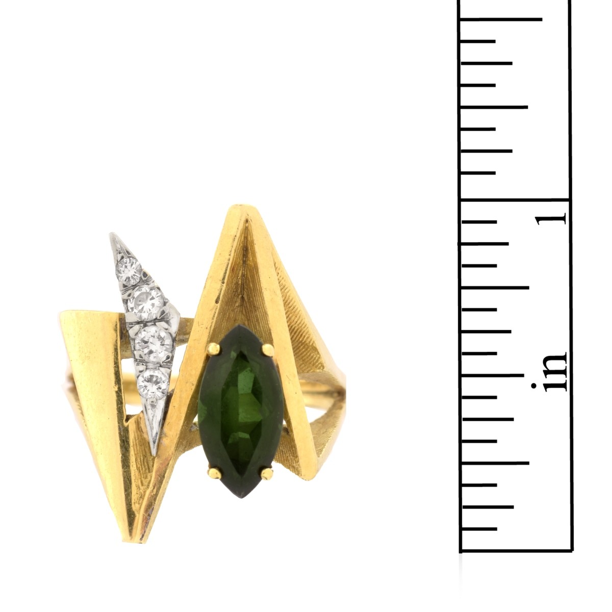 Retro Diamond, Tourmaline and 14K Ring