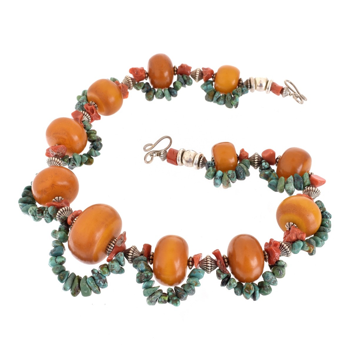 Mali Amber, Turquoise and Coral Necklace