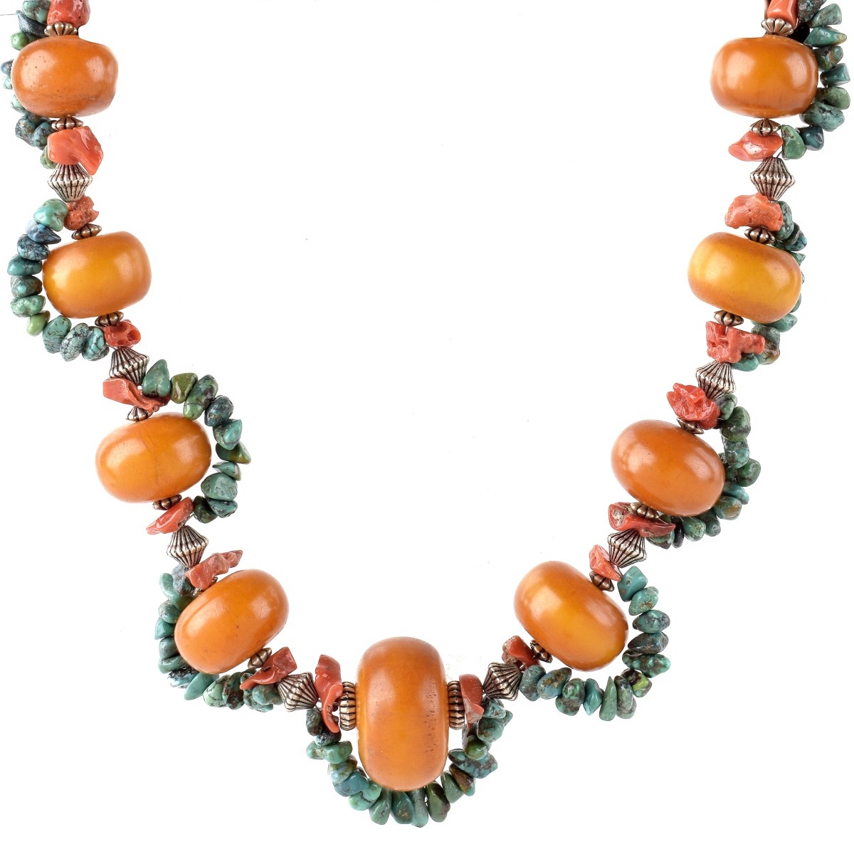 Mali Amber, Turquoise and Coral Necklace