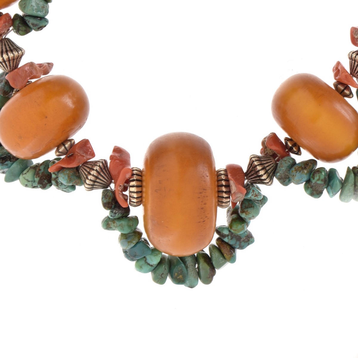 Mali Amber, Turquoise and Coral Necklace