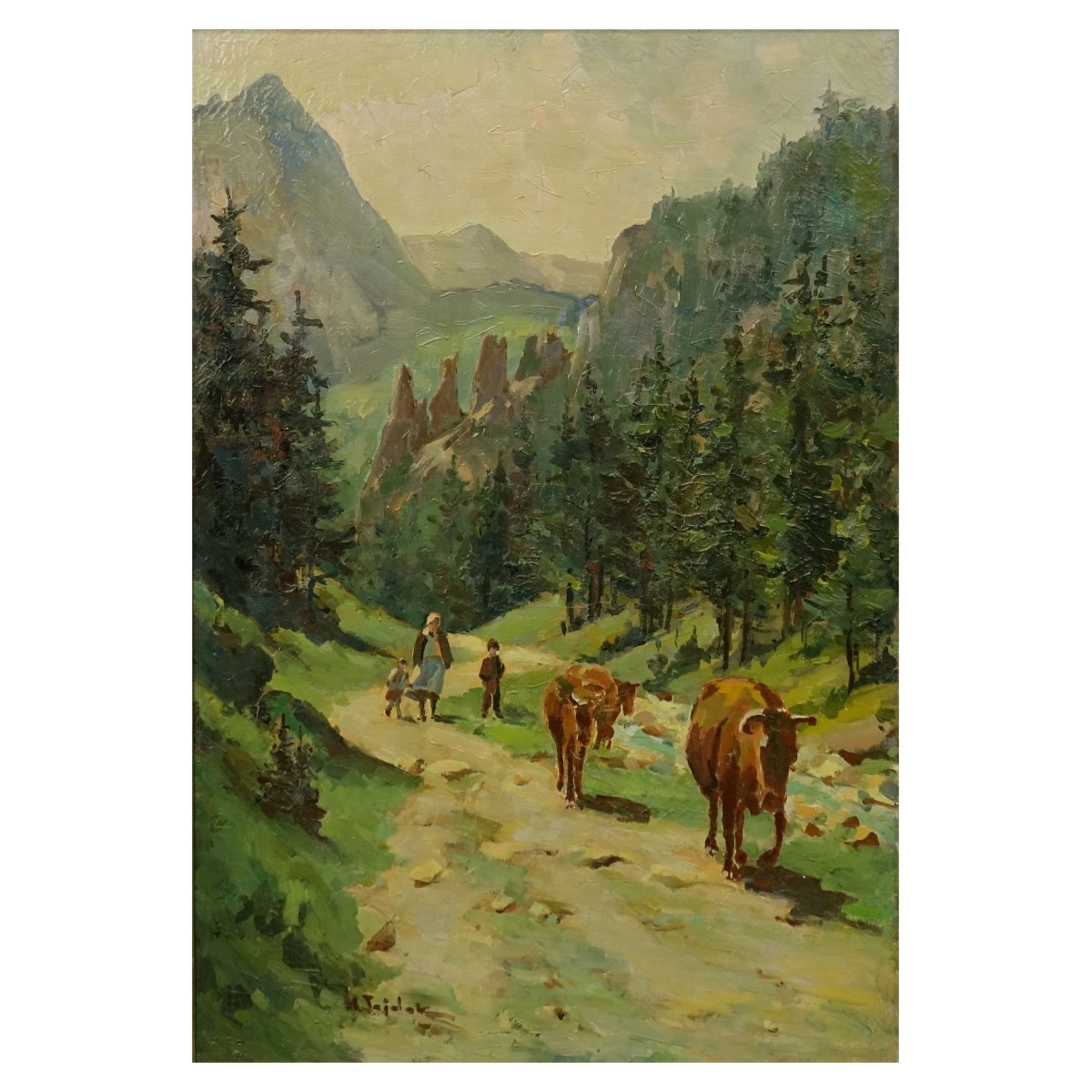 19/20C Polish School O/P Cows in Tatra