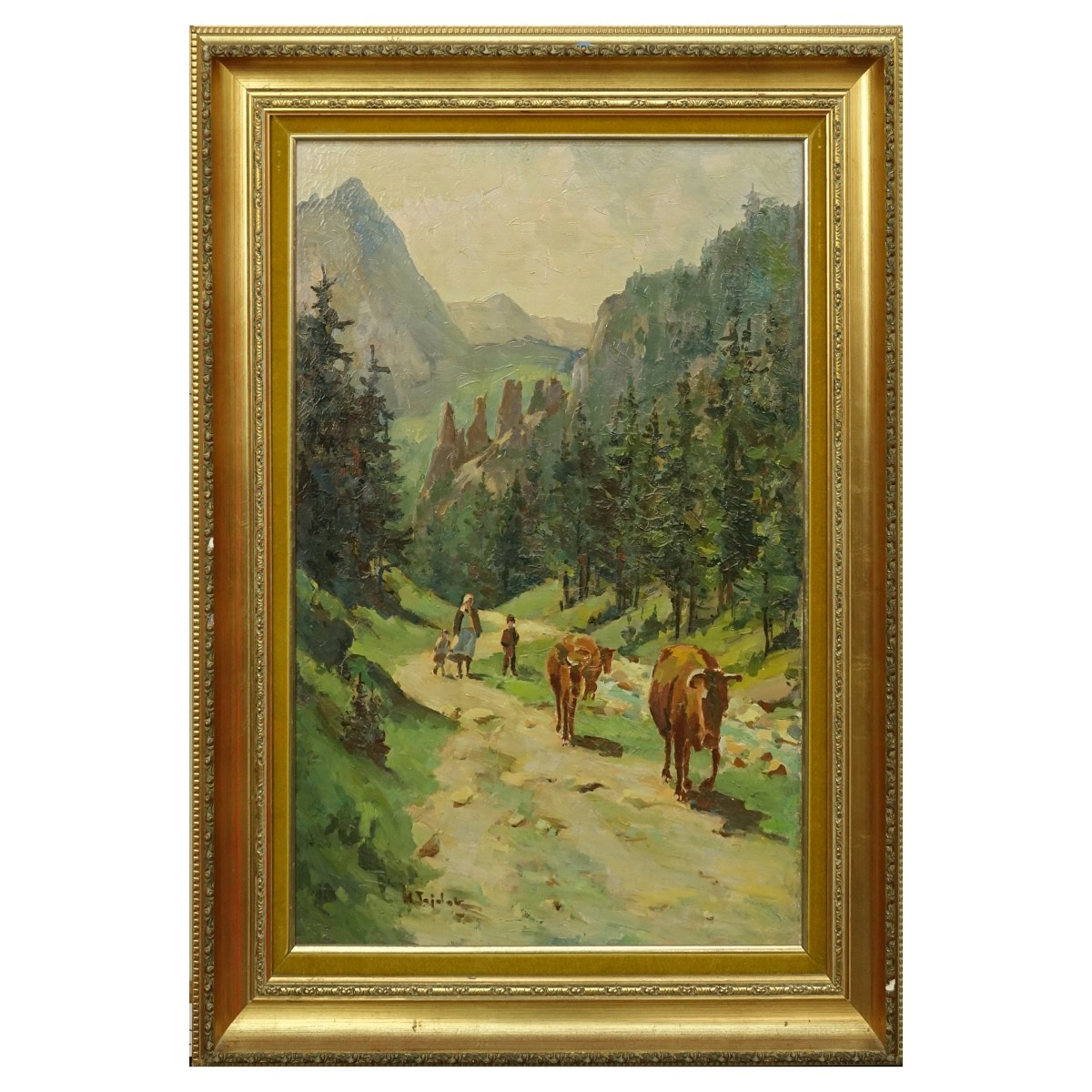 19/20C Polish School O/P Cows in Tatra