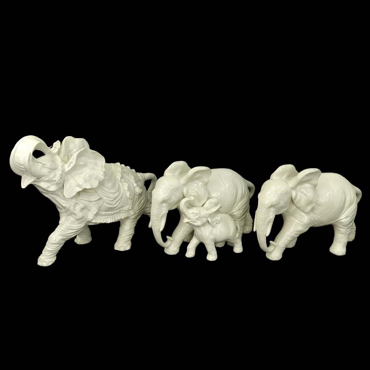 Vintage Three Italian White Pottery Elephants