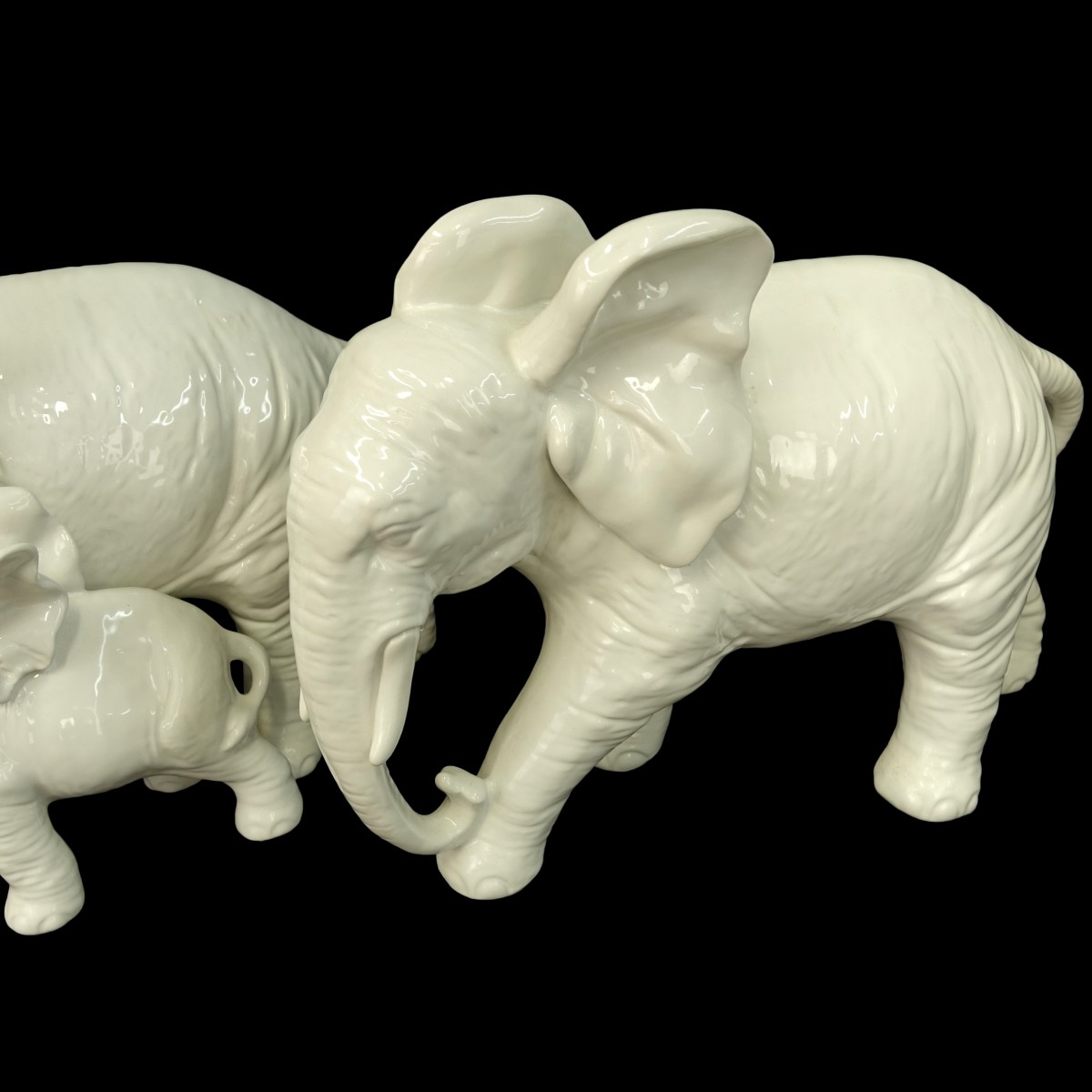 Vintage Three Italian White Pottery Elephants