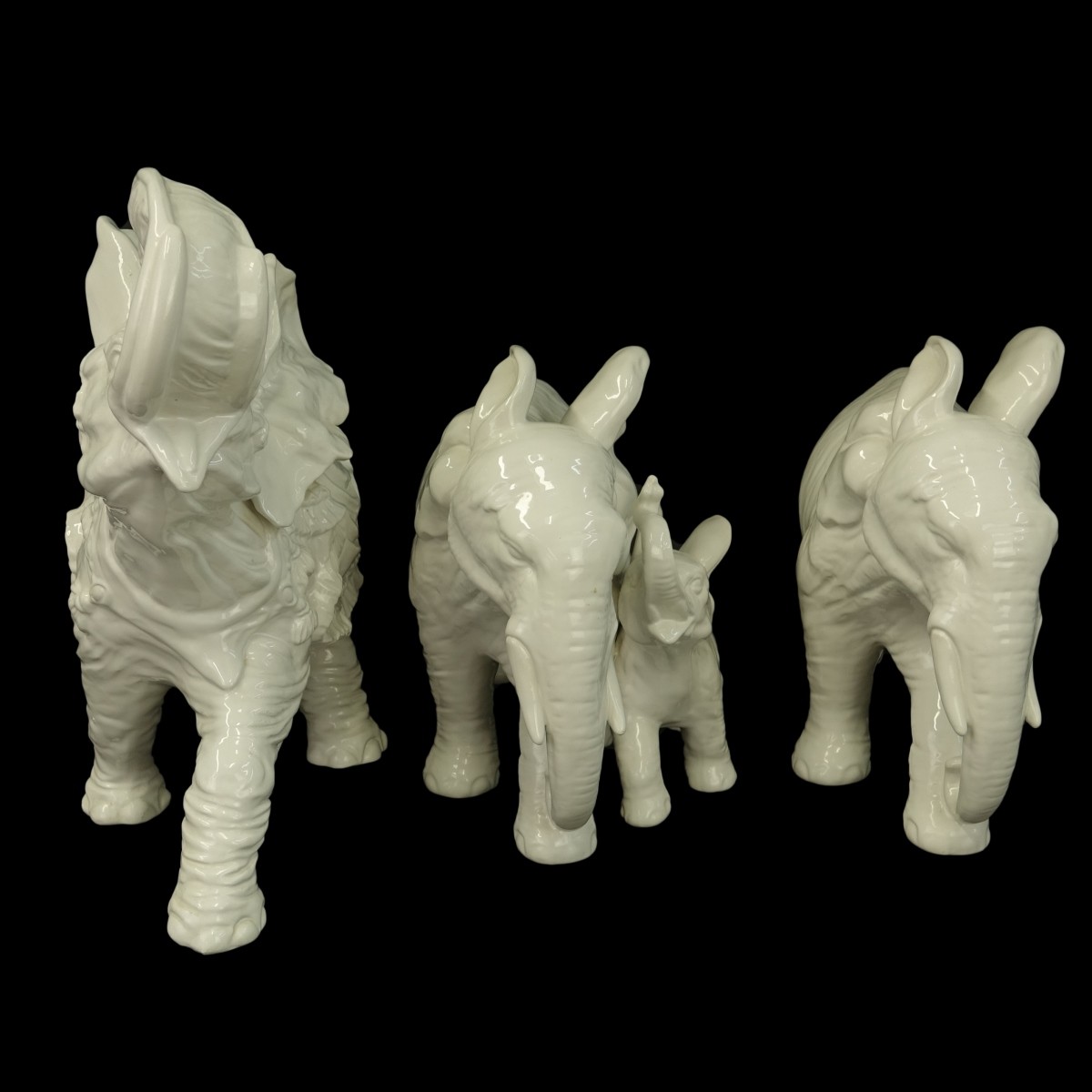 Vintage Three Italian White Pottery Elephants
