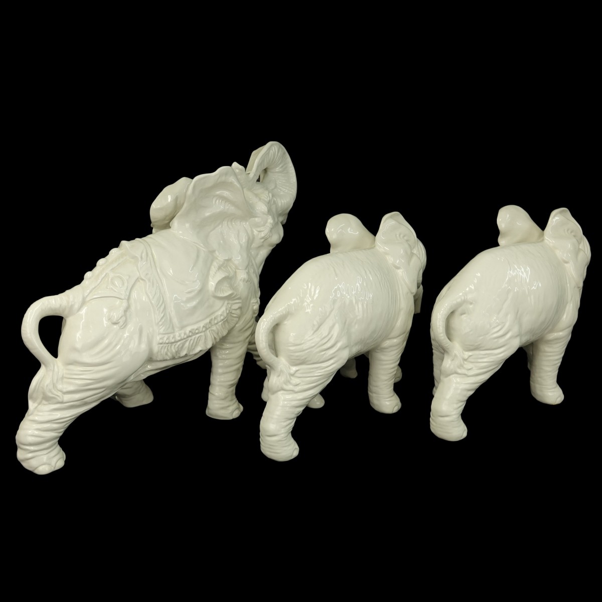 Vintage Three Italian White Pottery Elephants