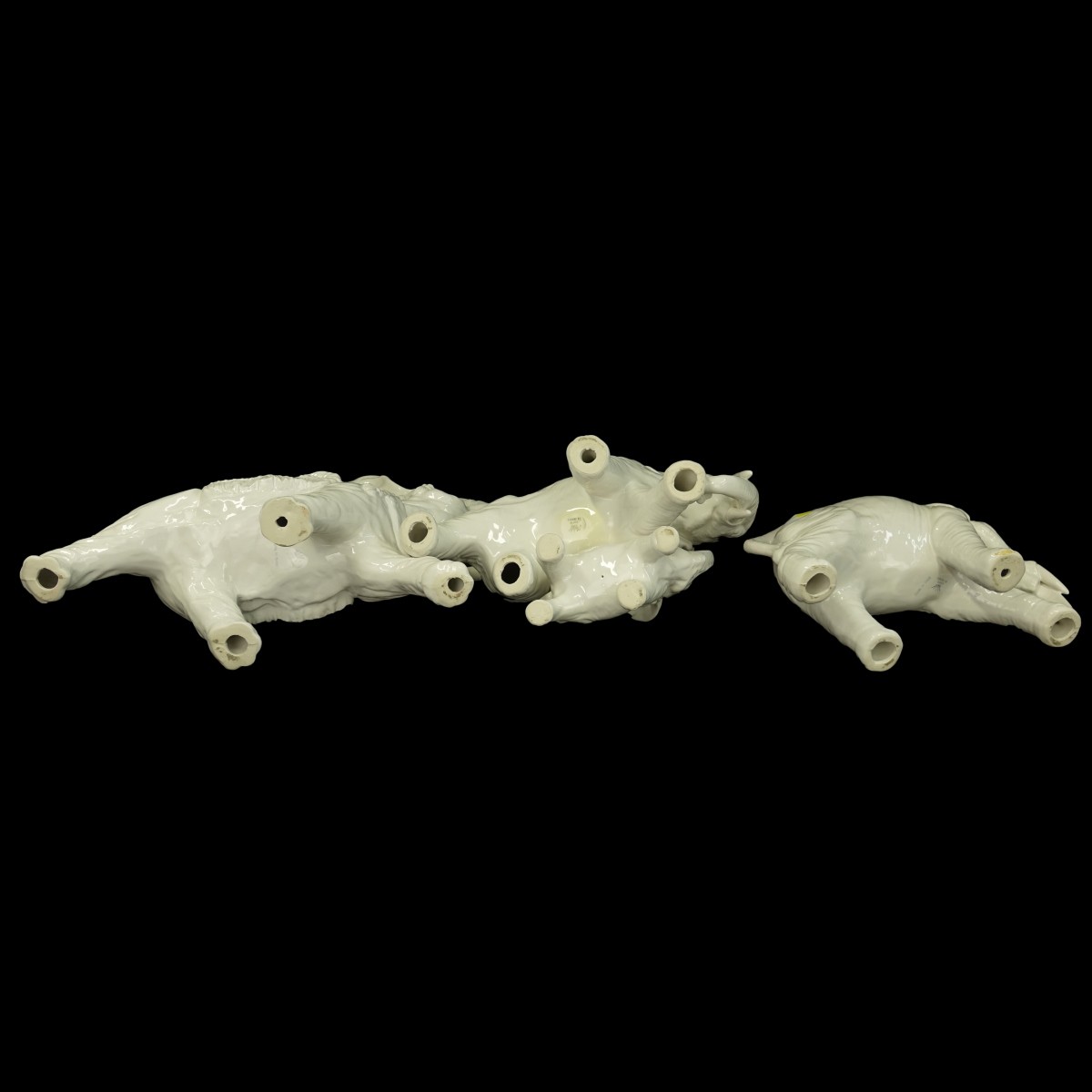 Vintage Three Italian White Pottery Elephants