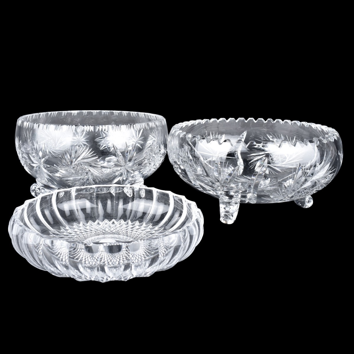 Three Pieces Vintage Cut Crystal Bowls