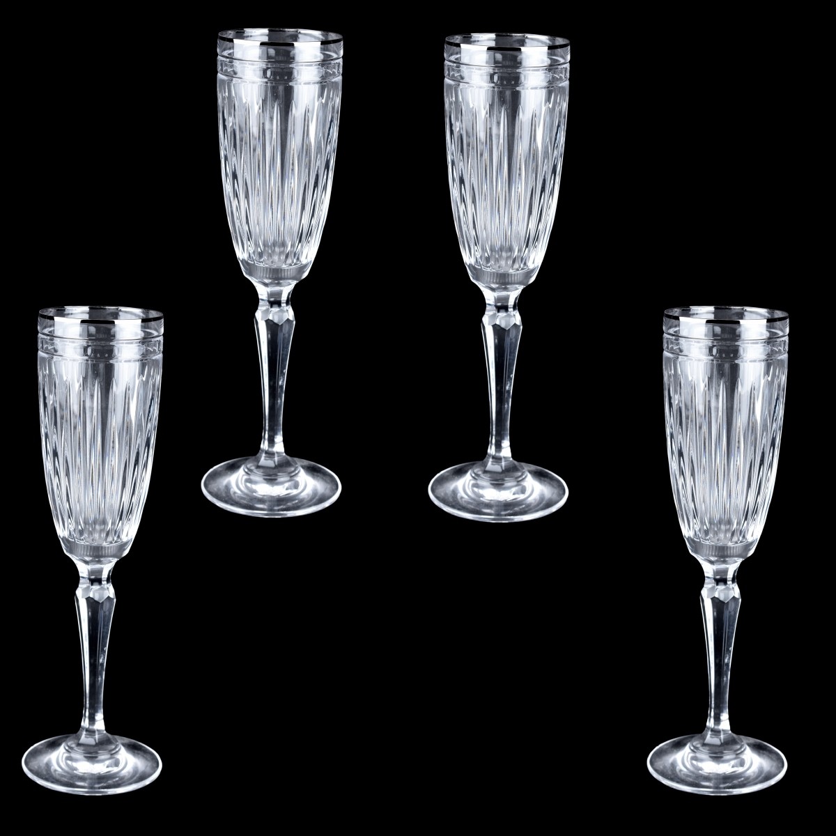 Four Waterford Hanover Platinum Champagne Flutes