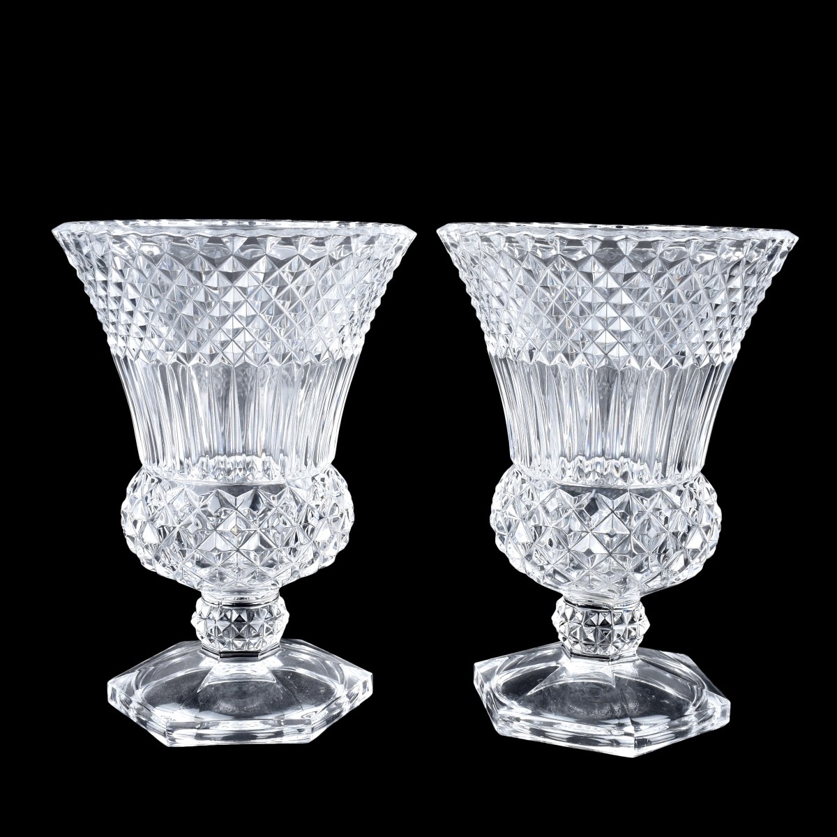Pair Val St. Lambert Belgian Crystal Vases