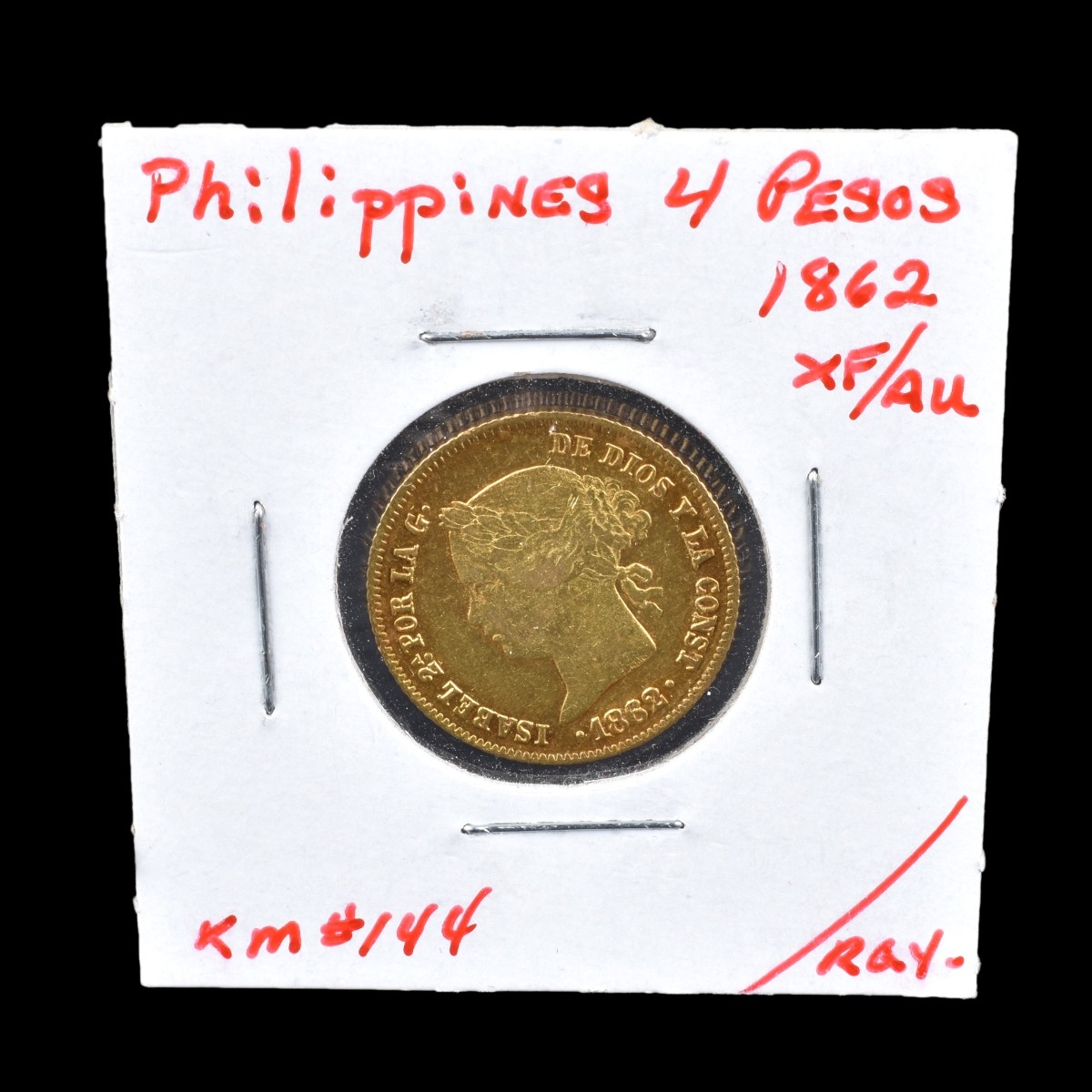 1862 Philipines Isabel II Gold 4 Pesos