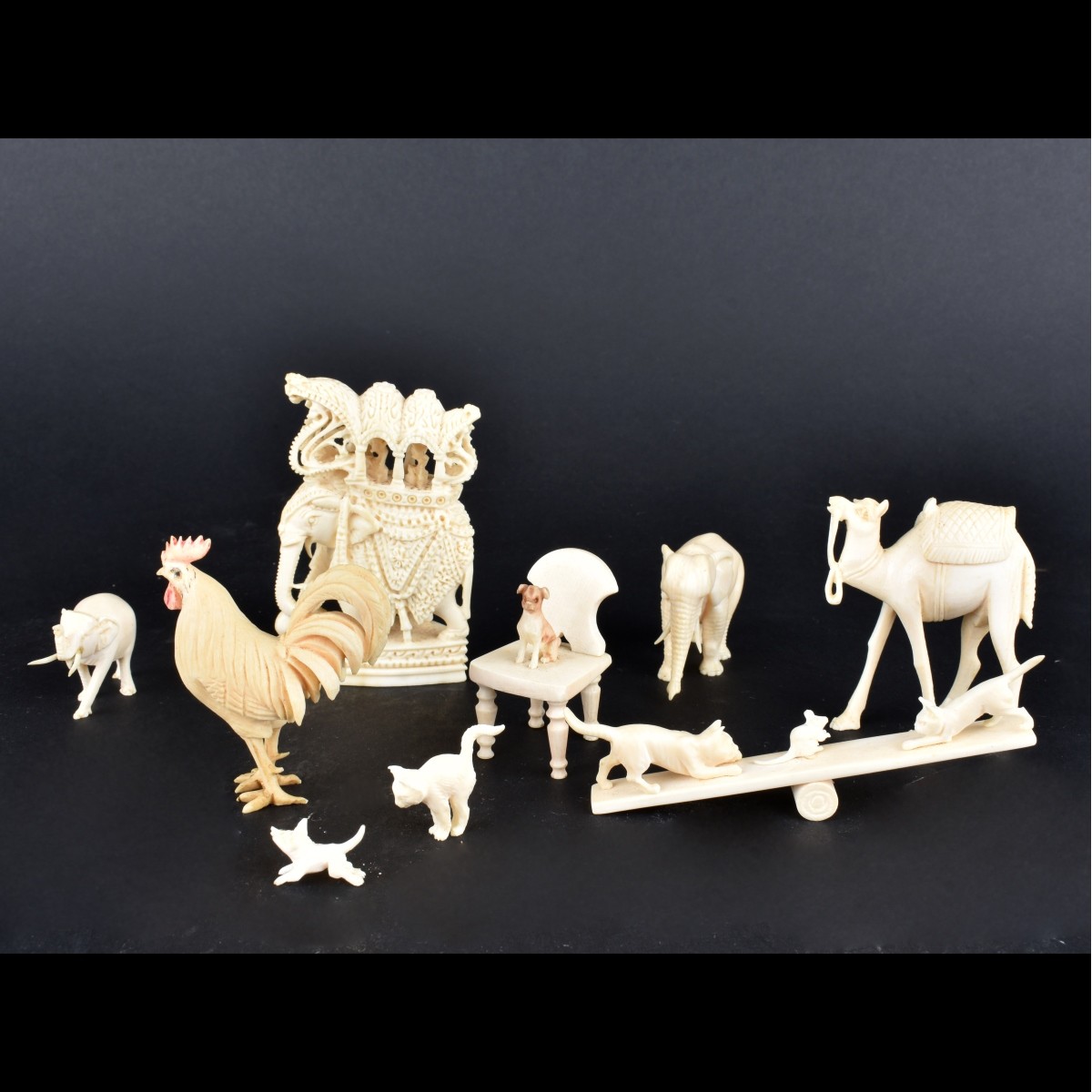 Nine Assorted Pieces of Carved Ivory Animals