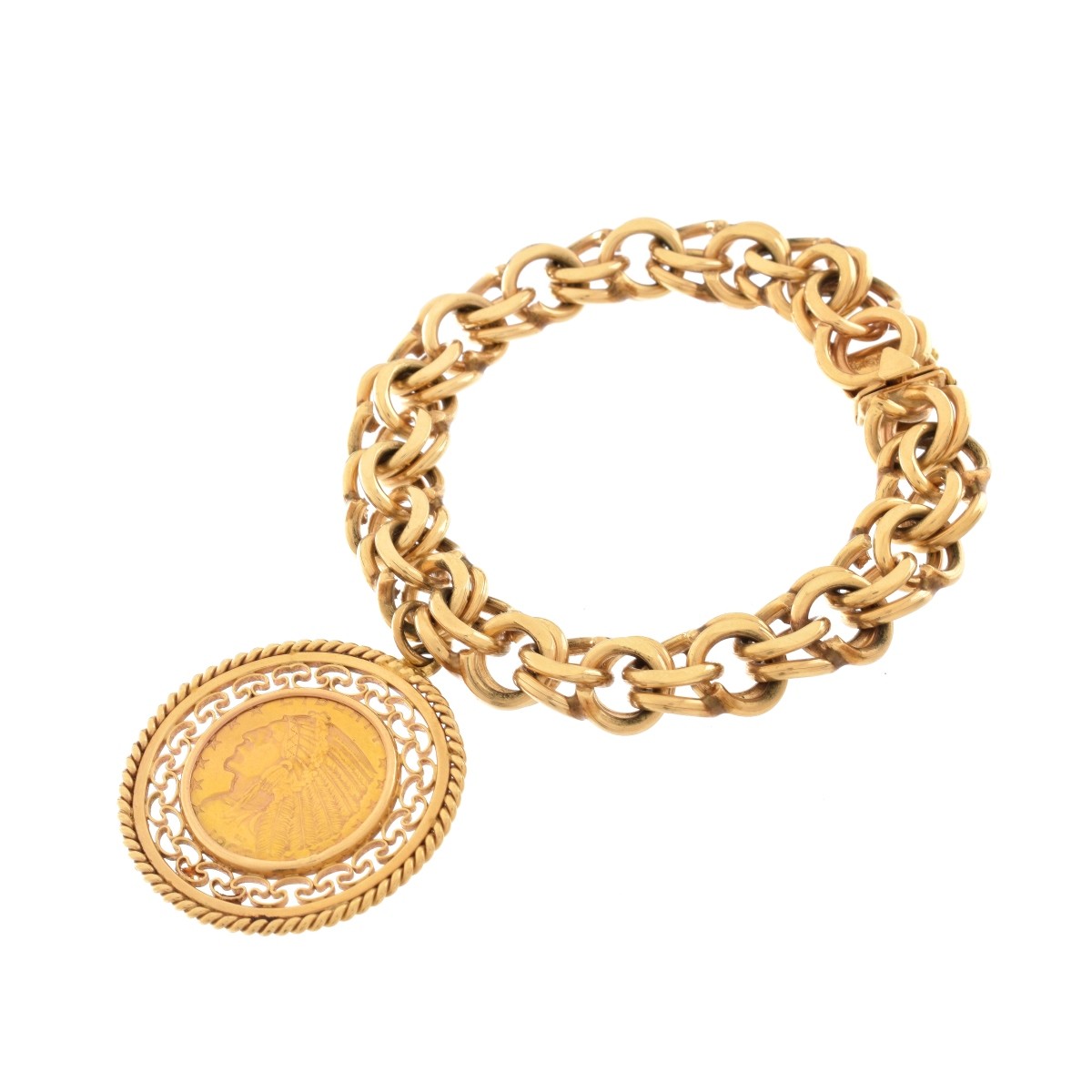 Vintage 14K Bracelet with US $5 Coin Charm