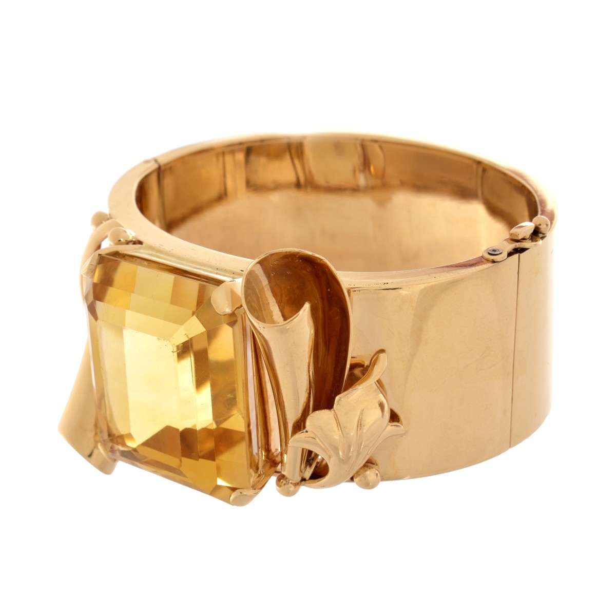 Retro Citrine and 14K Cuff Bangle