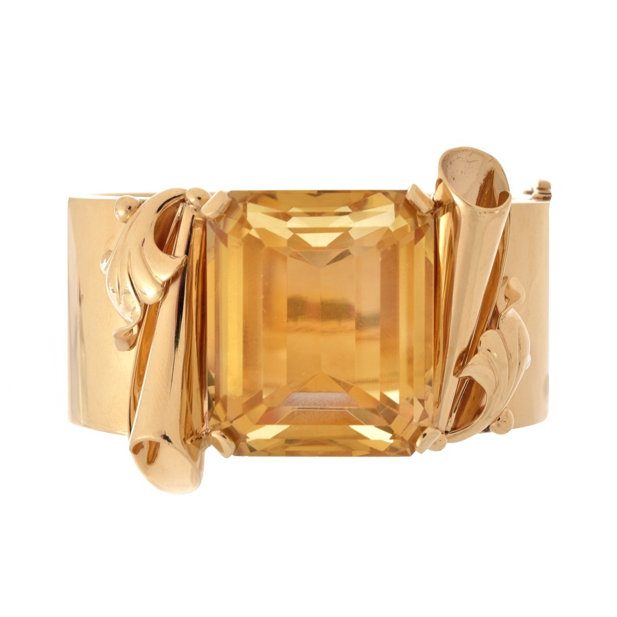 Retro Citrine and 14K Cuff Bangle