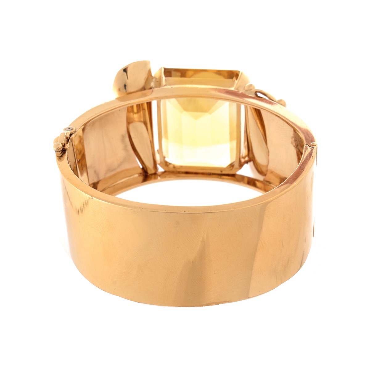 Retro Citrine and 14K Cuff Bangle