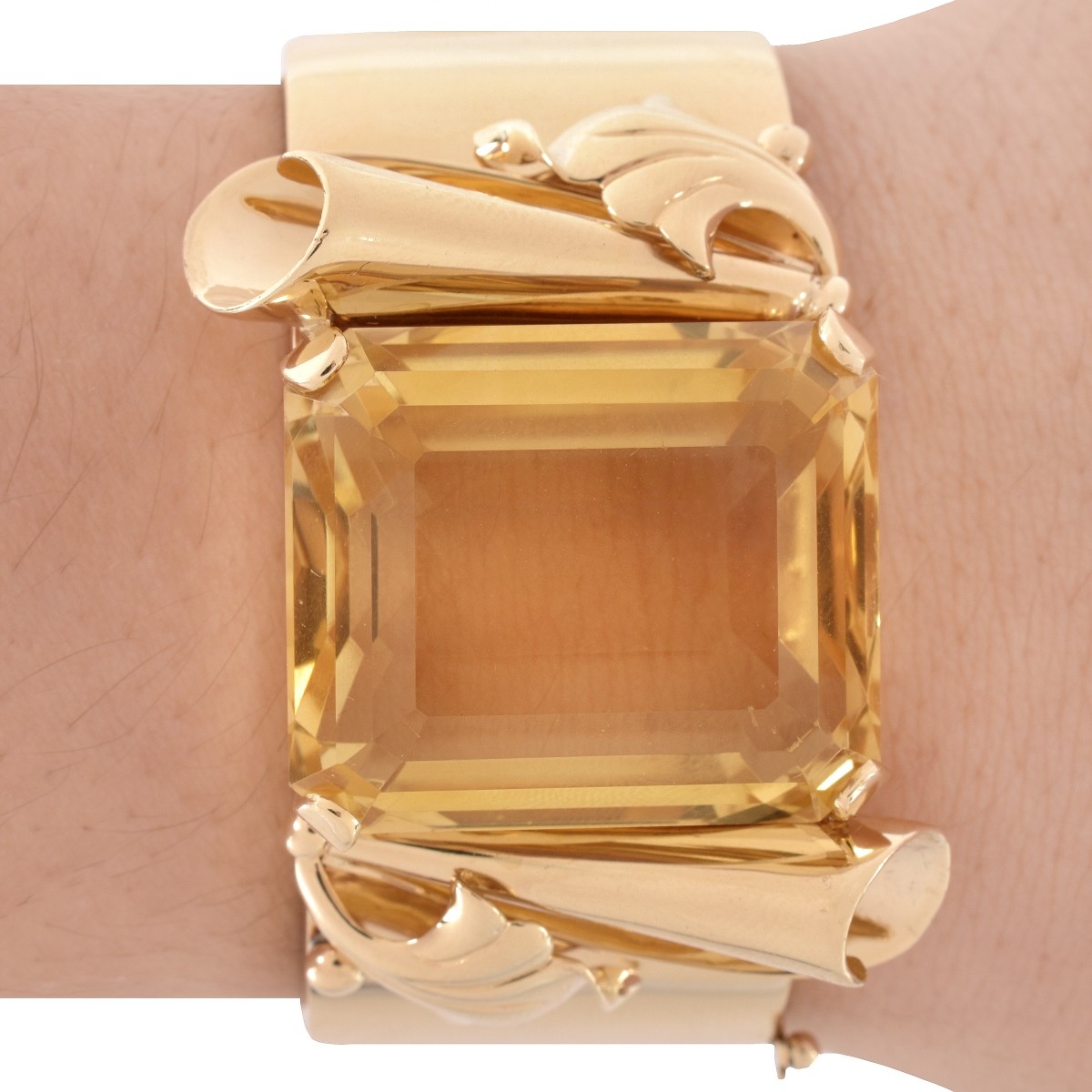 Retro Citrine and 14K Cuff Bangle