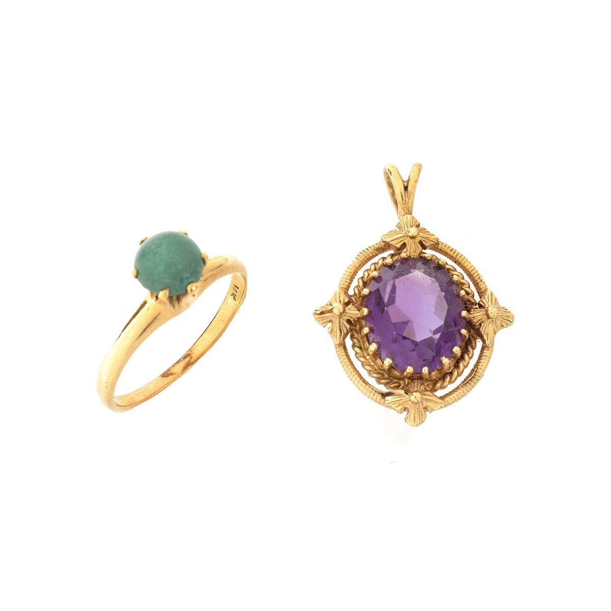 Amethyst / 14K Pendant, Turquoise /14K Ring