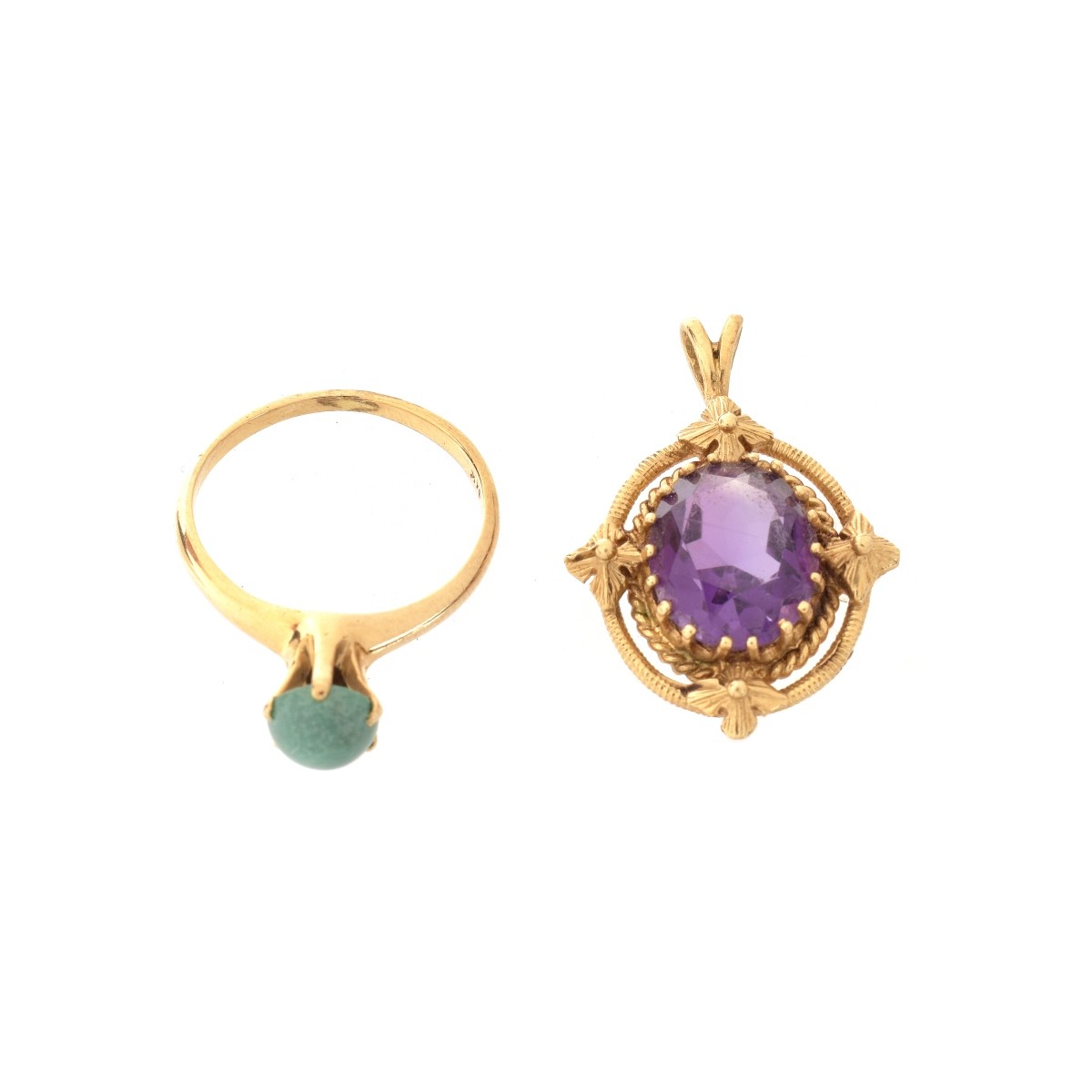 Amethyst / 14K Pendant, Turquoise /14K Ring