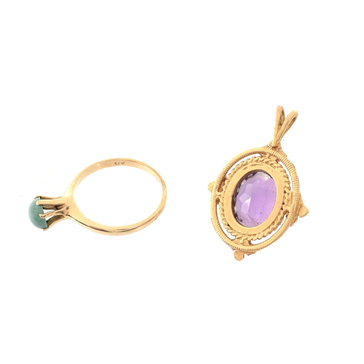 Amethyst / 14K Pendant, Turquoise /14K Ring