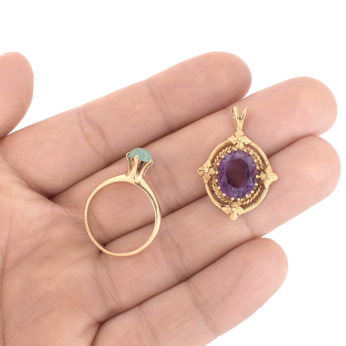 Amethyst / 14K Pendant, Turquoise /14K Ring