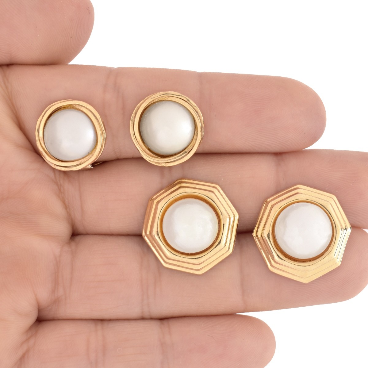 Two Pair Pearl and 14K Earrings