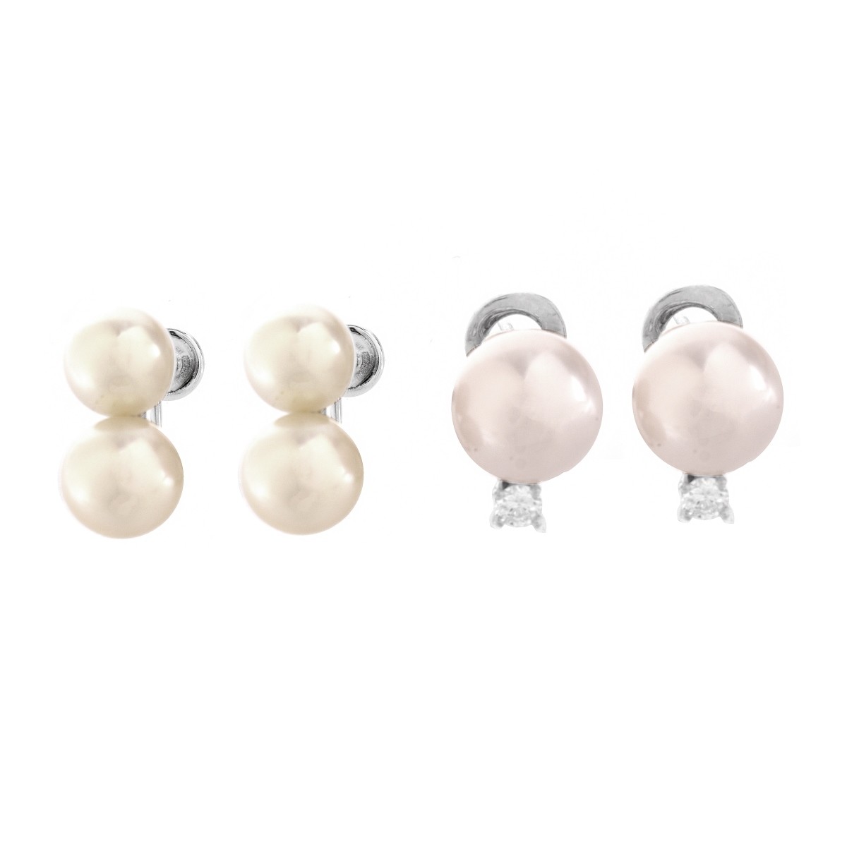 Two Pair Pearl and Gold Earrings