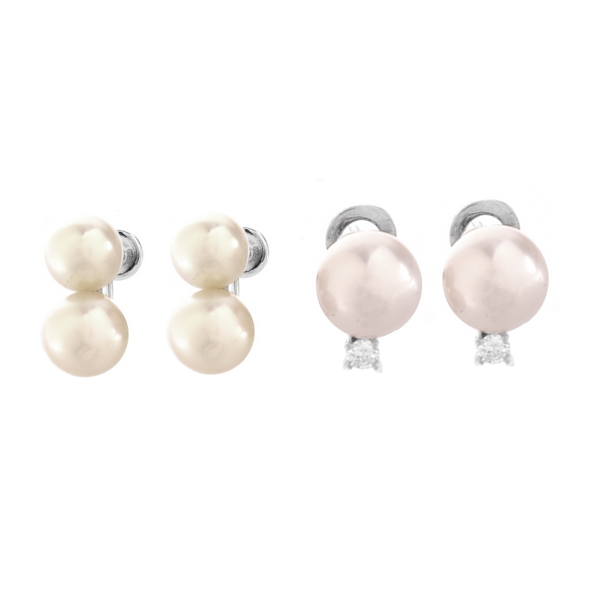 Two Pair Pearl and Gold Earrings