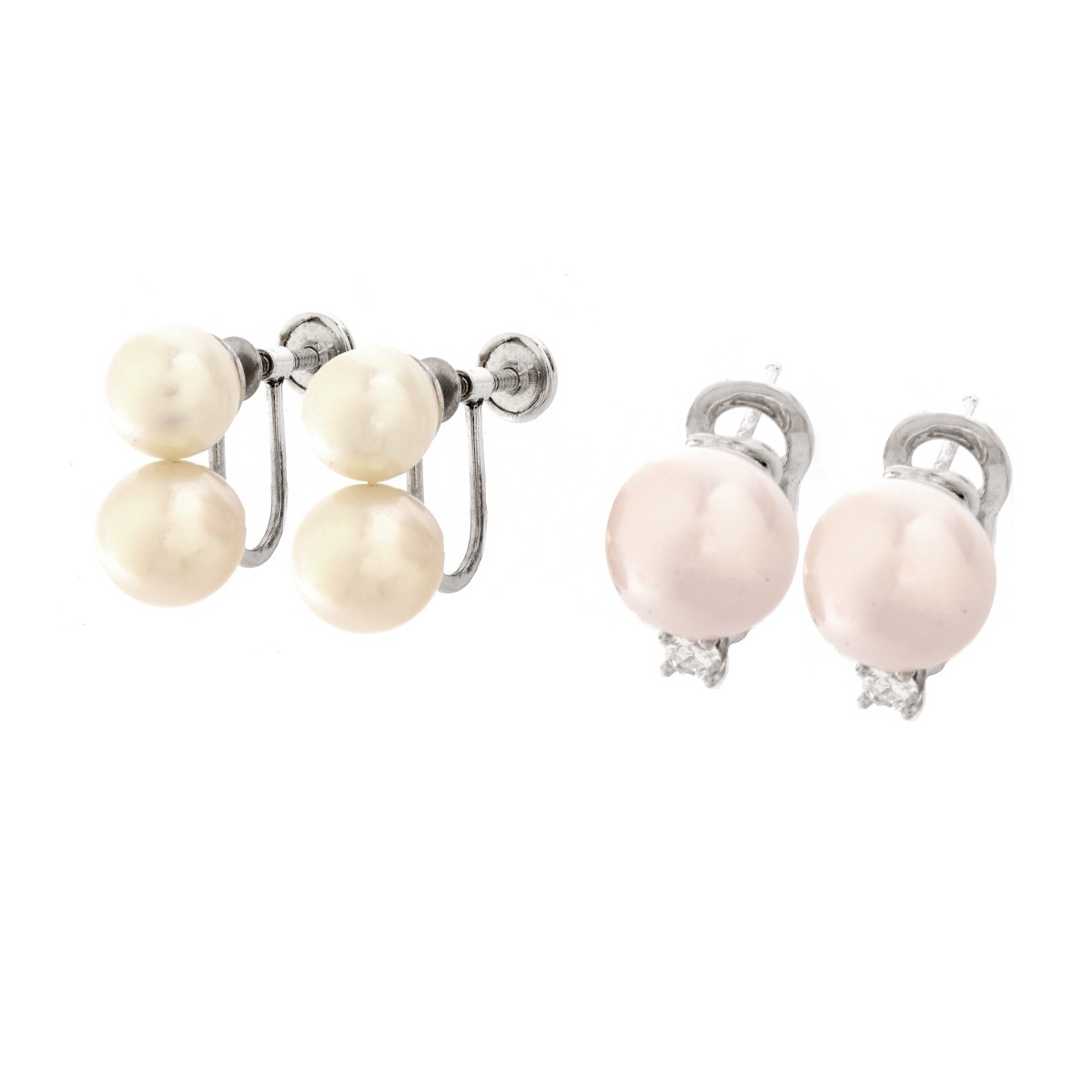 Two Pair Pearl and Gold Earrings