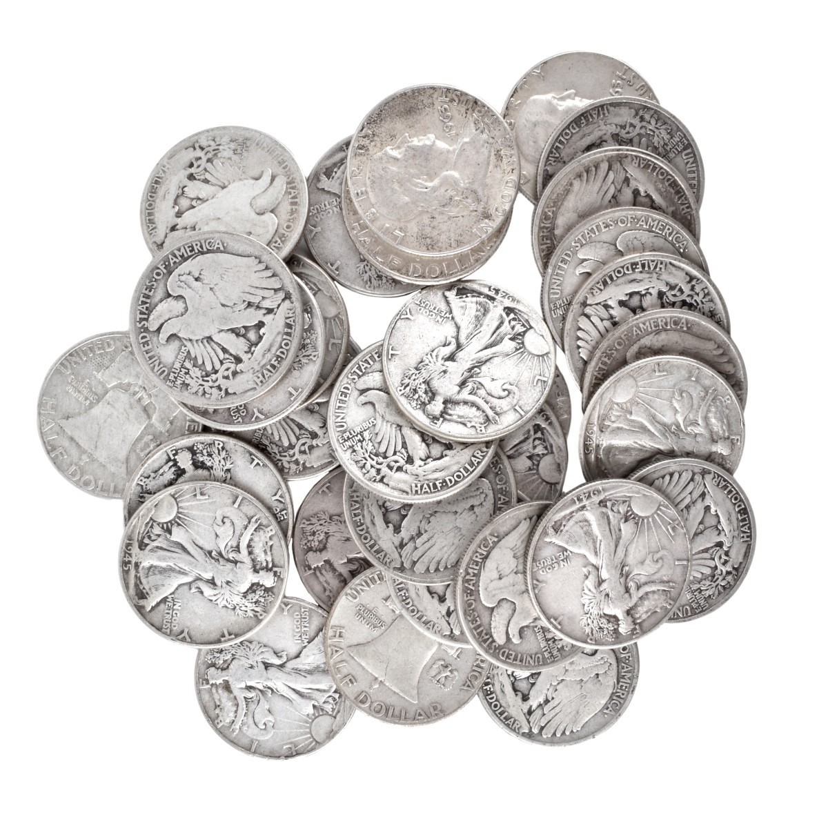 32 Franklin and Walking Liberty Half Dollar Coins