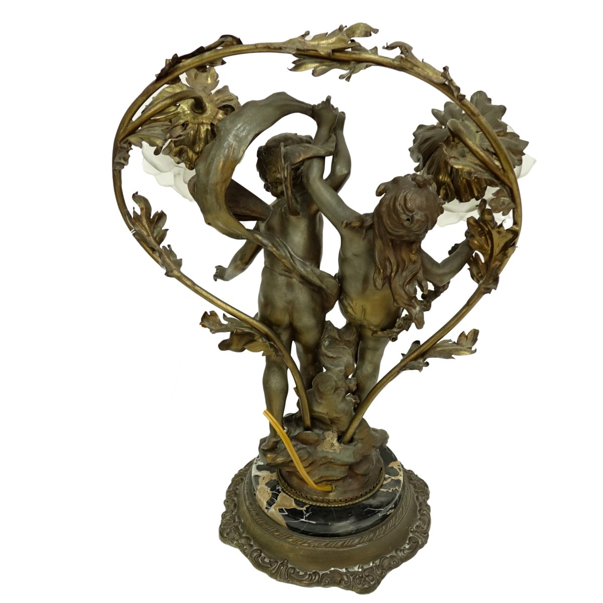 Winged Boy and Nymph Girl Gilt Metal Lamp