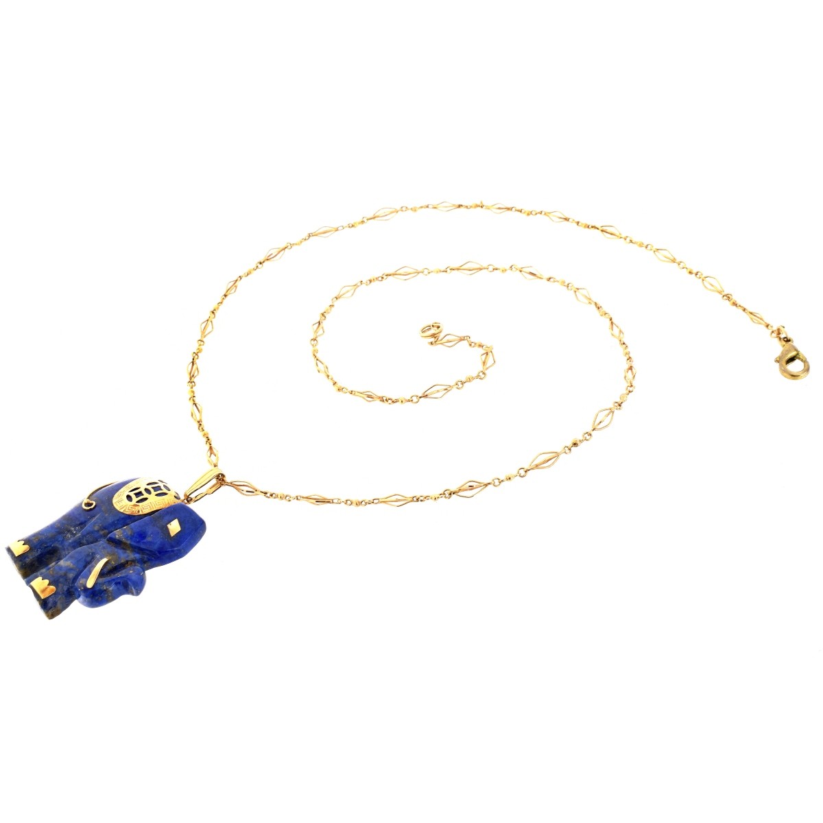 Vintage 14K and Lapis Elephant Necklace