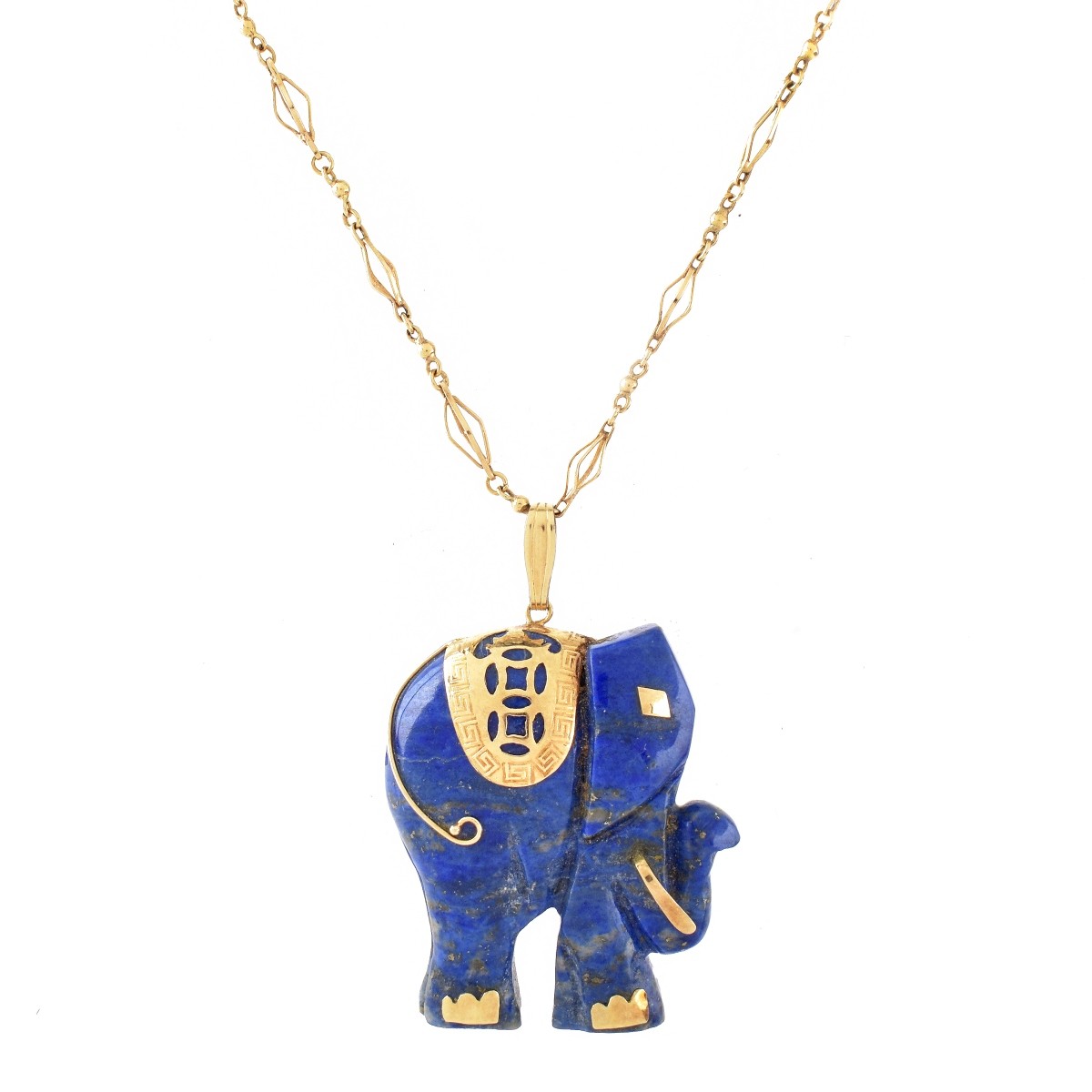 Vintage 14K and Lapis Elephant Necklace