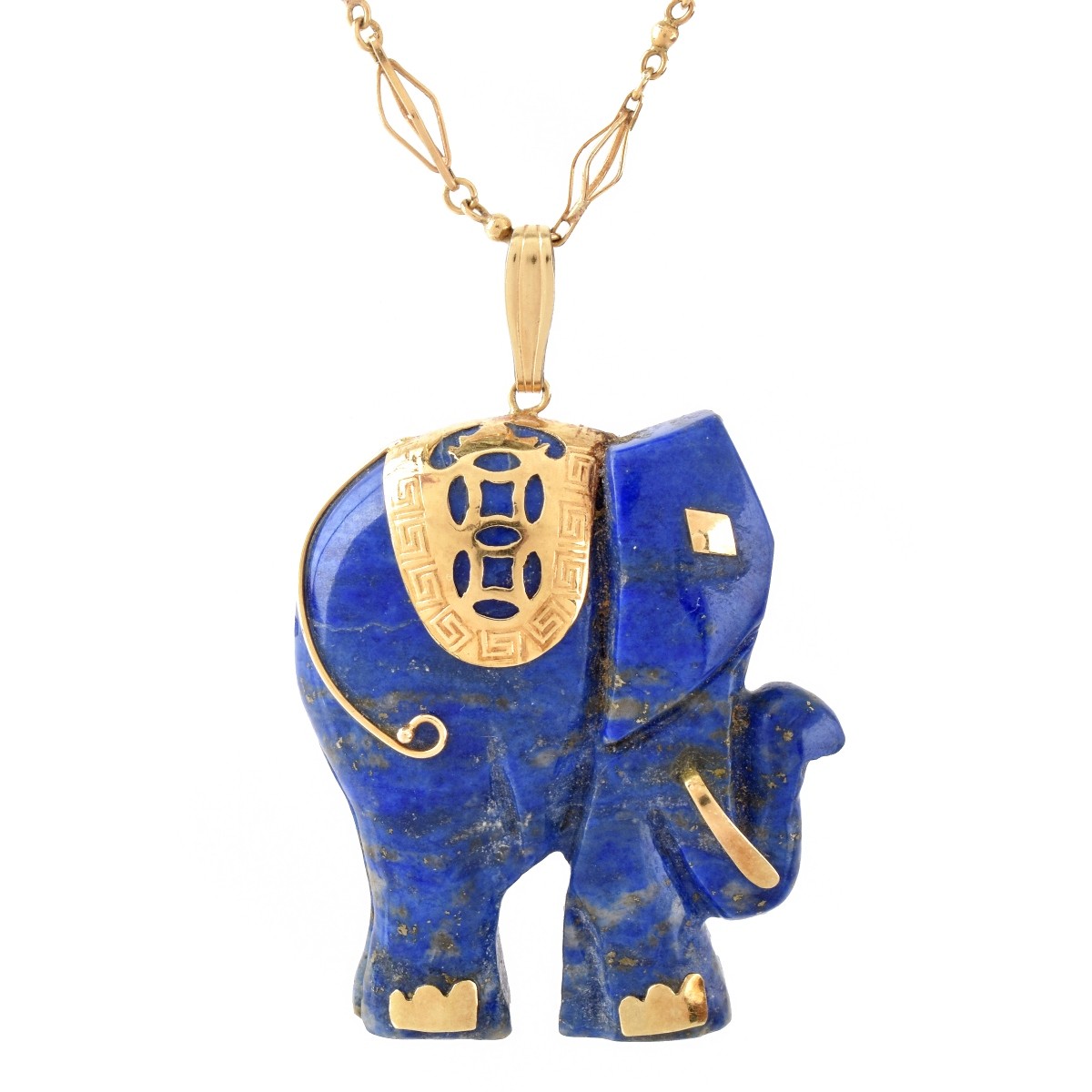 Vintage 14K and Lapis Elephant Necklace