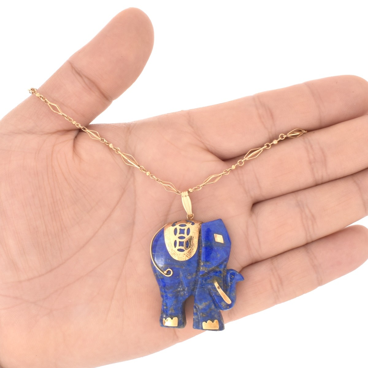 Vintage 14K and Lapis Elephant Necklace