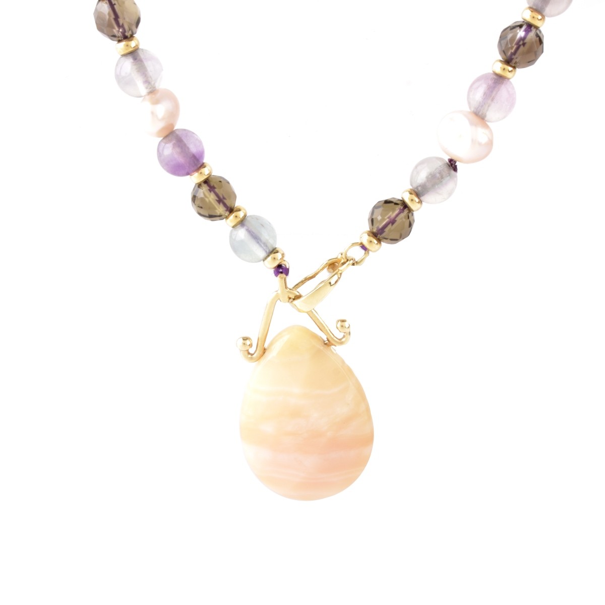 Gemstone, Pearl and 14K Necklace