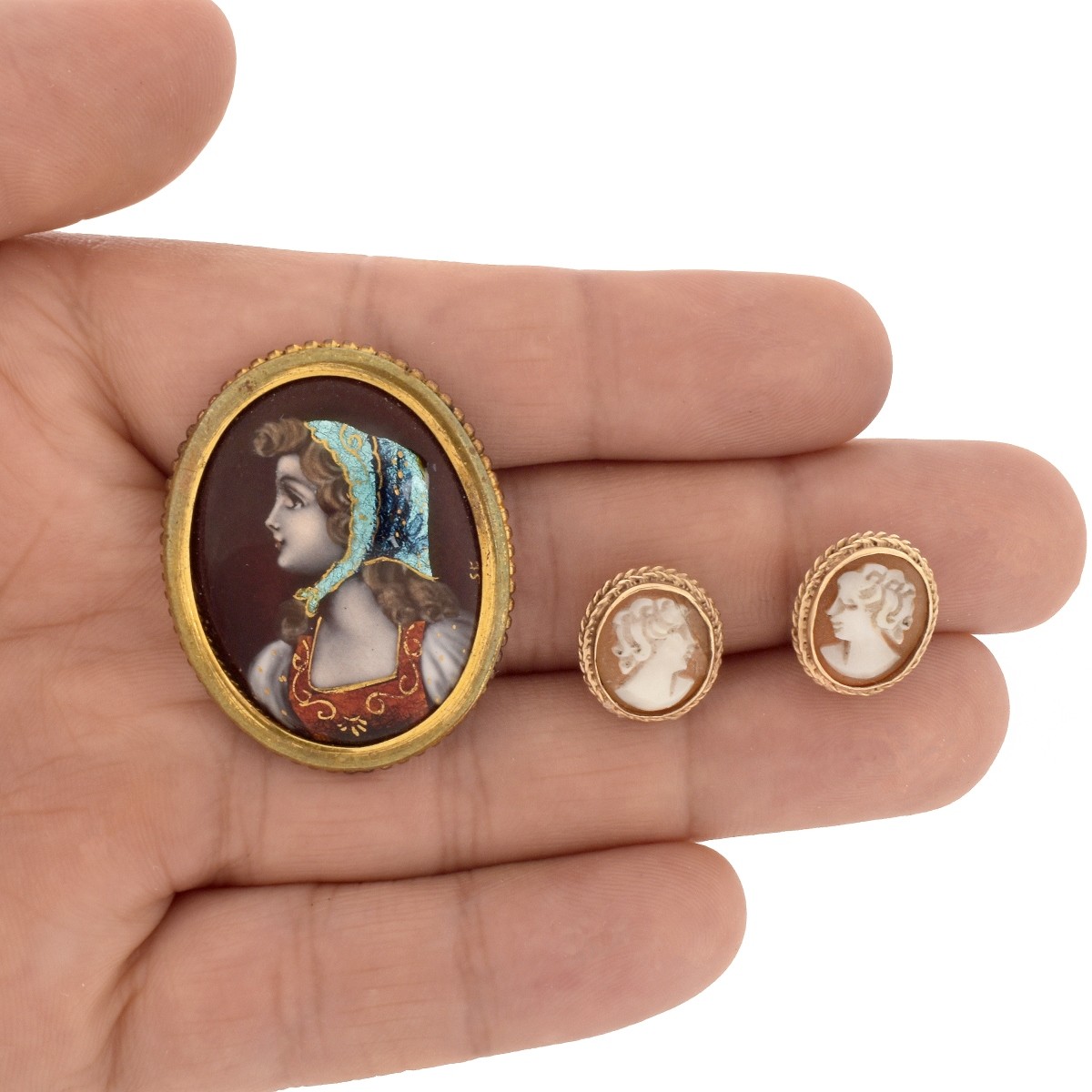 Antique Portrait Brooch and Cameo Earrings