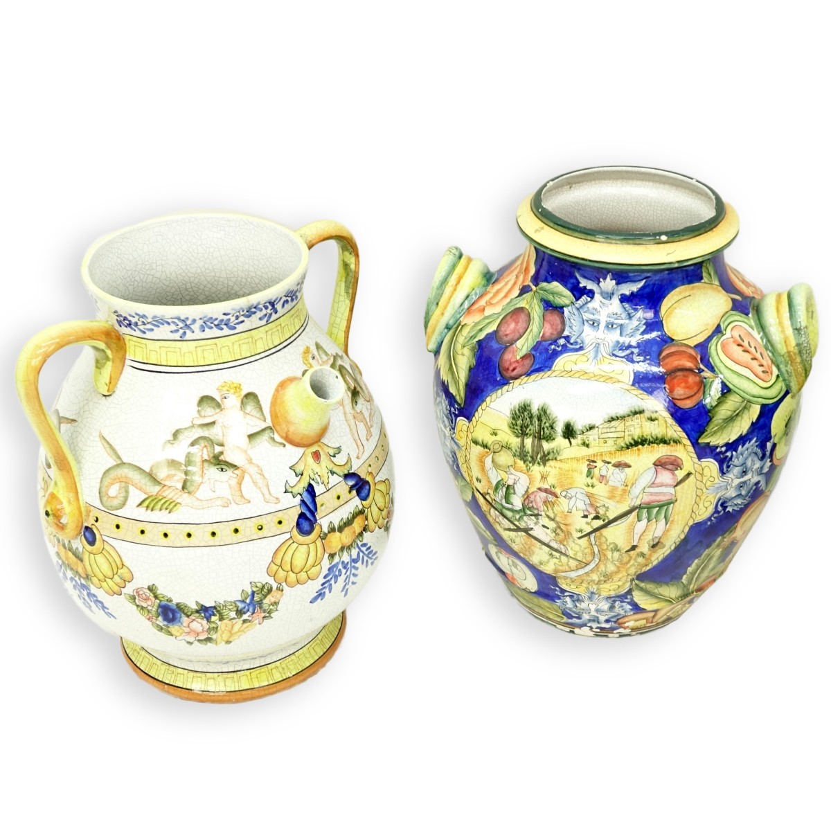 Three Majolica Pottery Vases