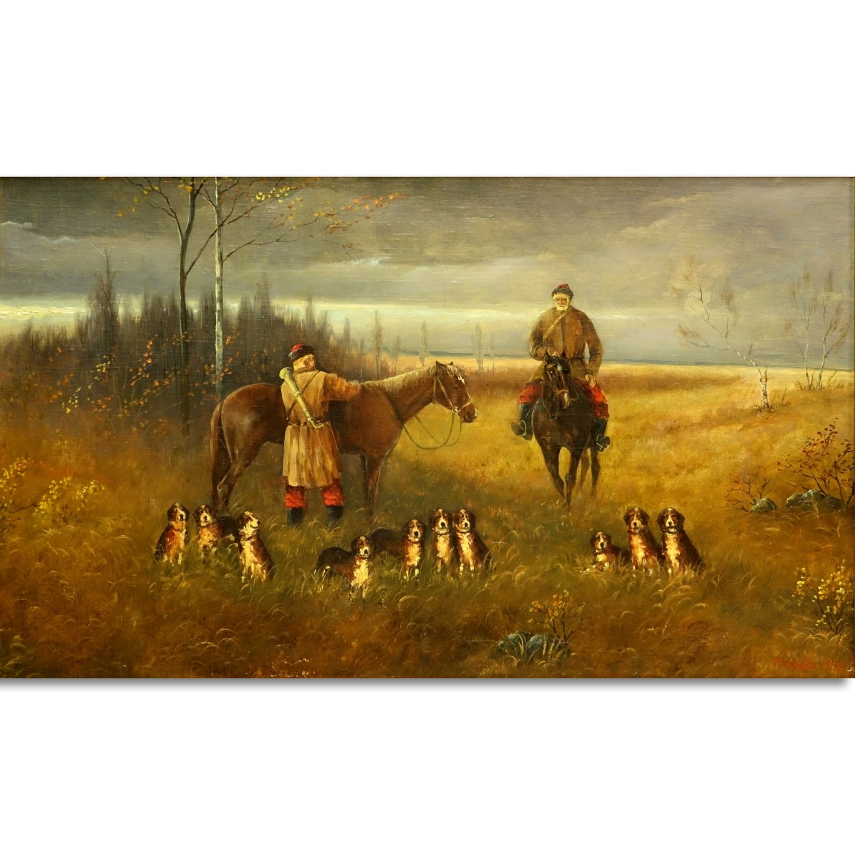 A. Kozlov, Russian (20C.) O/Board Hunting Scene