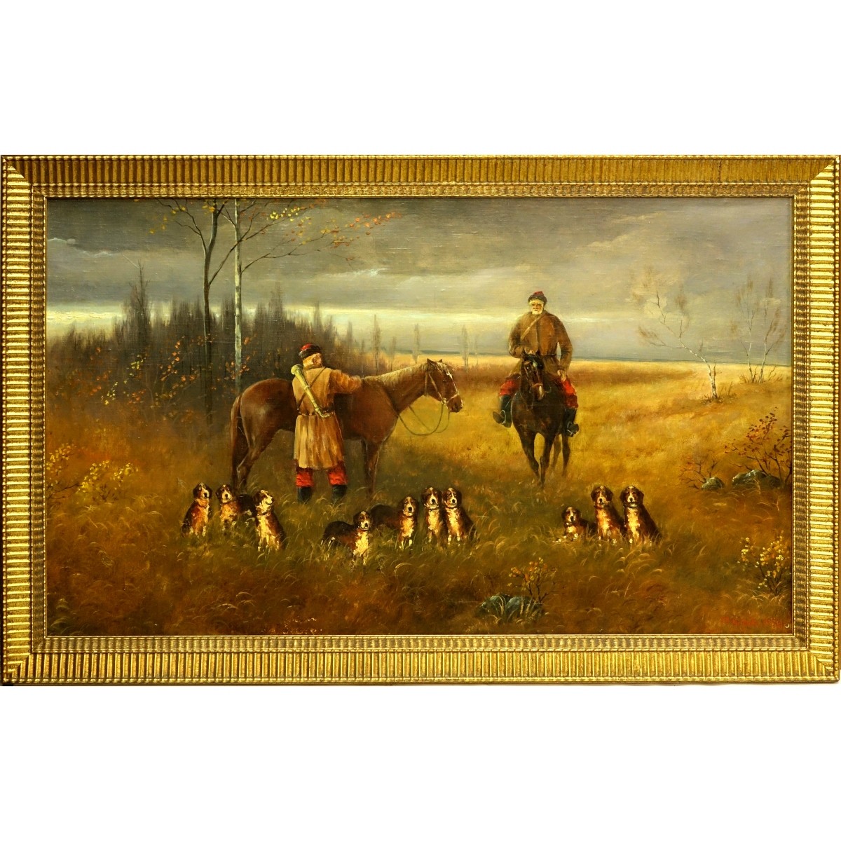 A. Kozlov, Russian (20C.) O/Board Hunting Scene